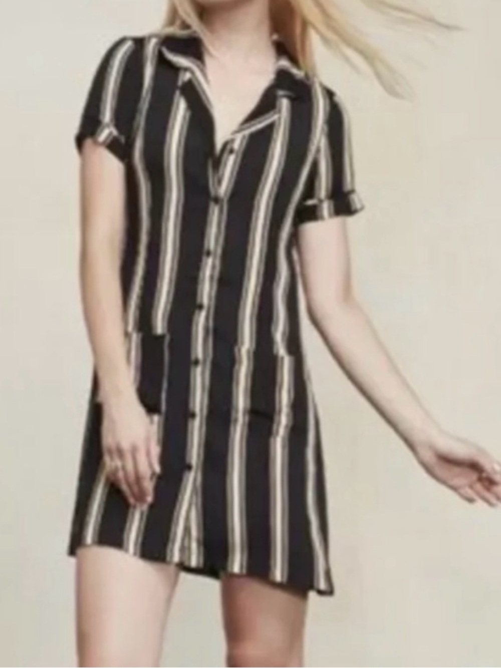 Reformation Black & Tan Striped Button Down Mini Dress Size 6